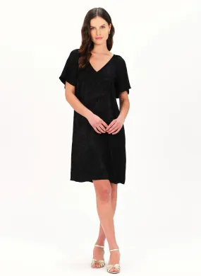 CAROLL RIMAN - Vestido corto con cuello de pico y jacquard en negro