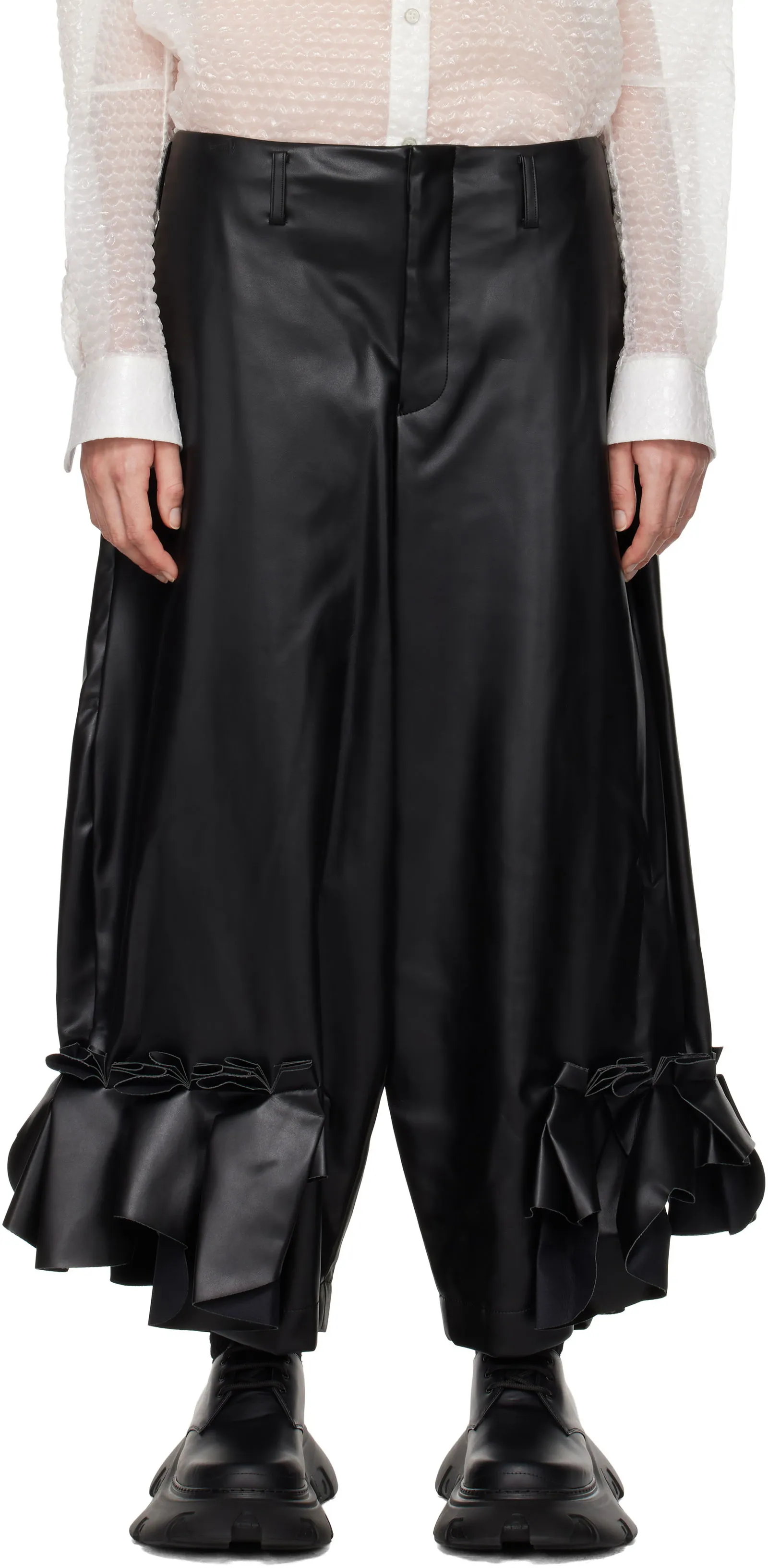 Comme des Garçons Ruffle Faux-Leather Trousers
