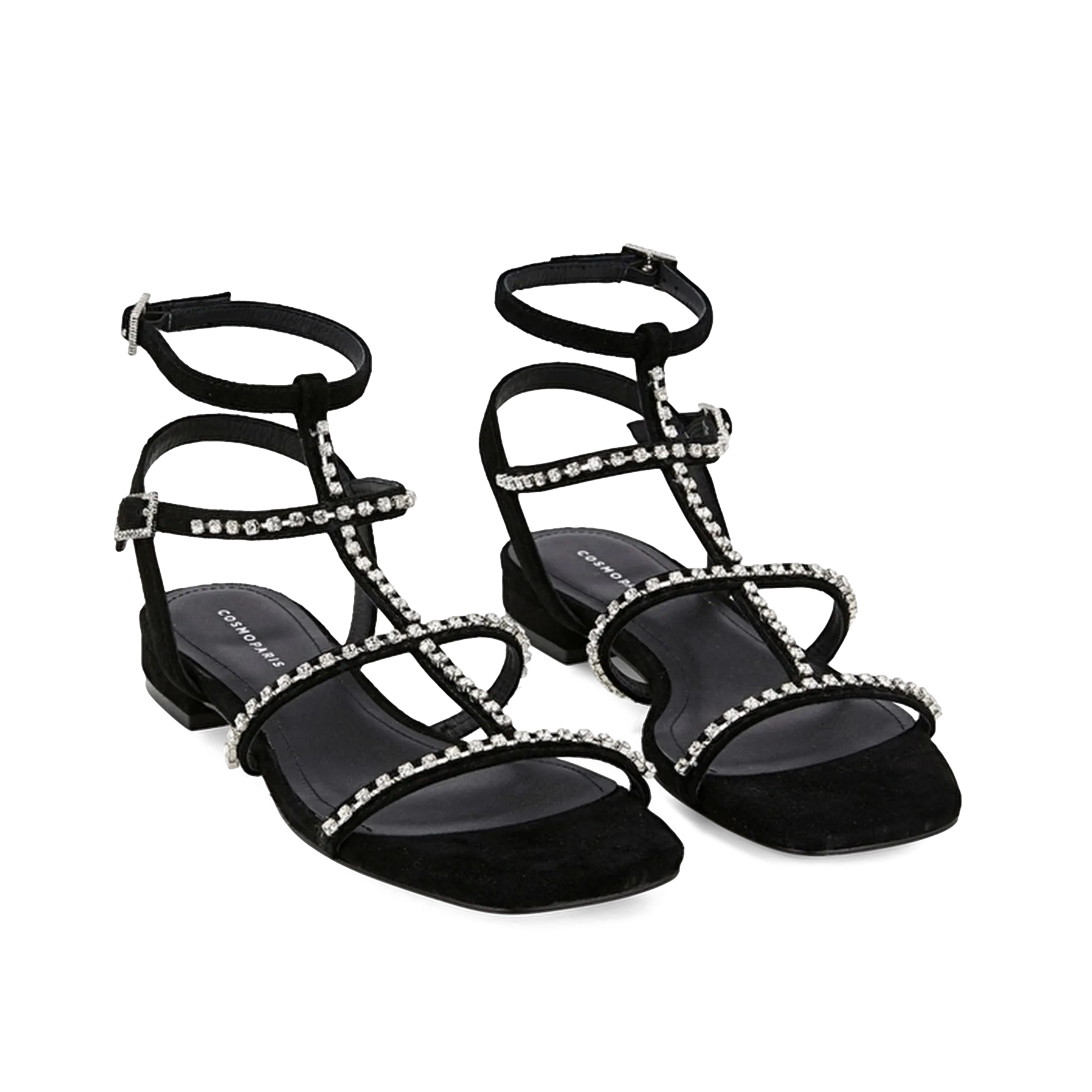 COSMOPARIS HORIA - Sandalia plana de terciopelo con strass en negro