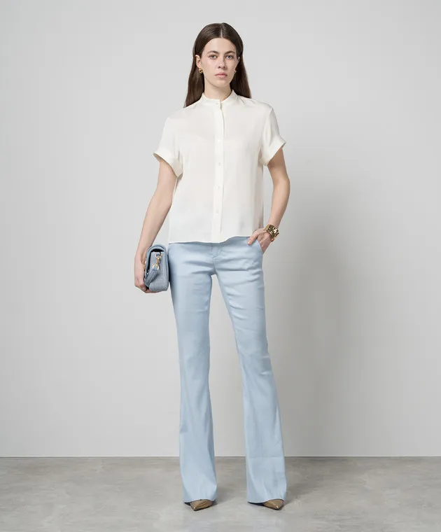 Dondup Blue Tina flared pants with linen