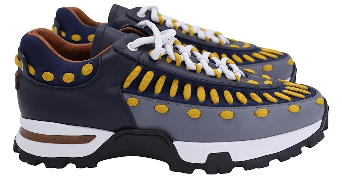 Ermenegildo Zegna Zapatillas Claudio de malla de nailon en piel azul marino 