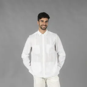 Guayabera para hombre con cuello mao, mangas largas y bolsillos, tejido de lino y algodón BORNEO UNIFORMES GARY'S 210003