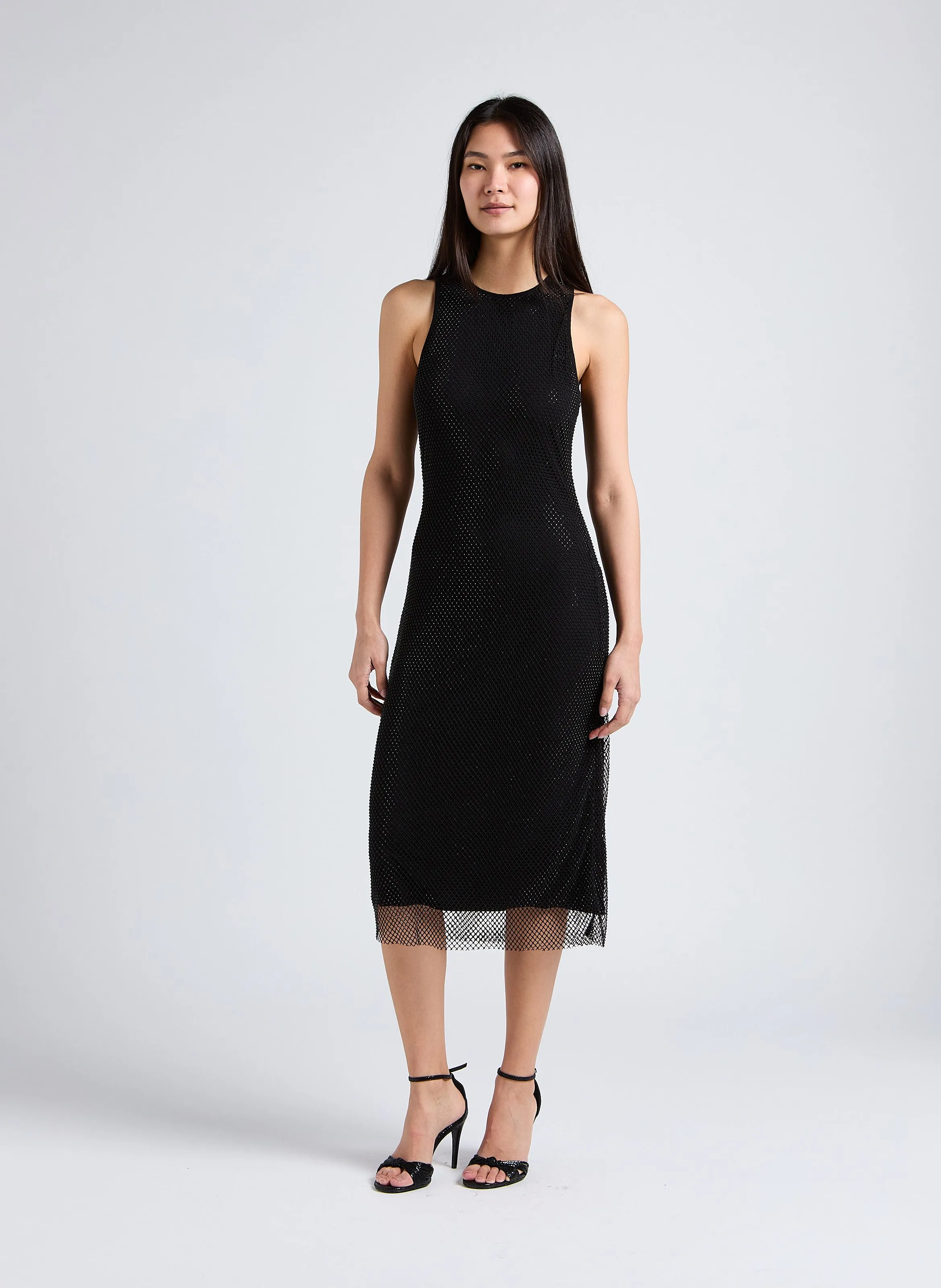 IKKS Vestido largo ajustado con cuello redondo en negro