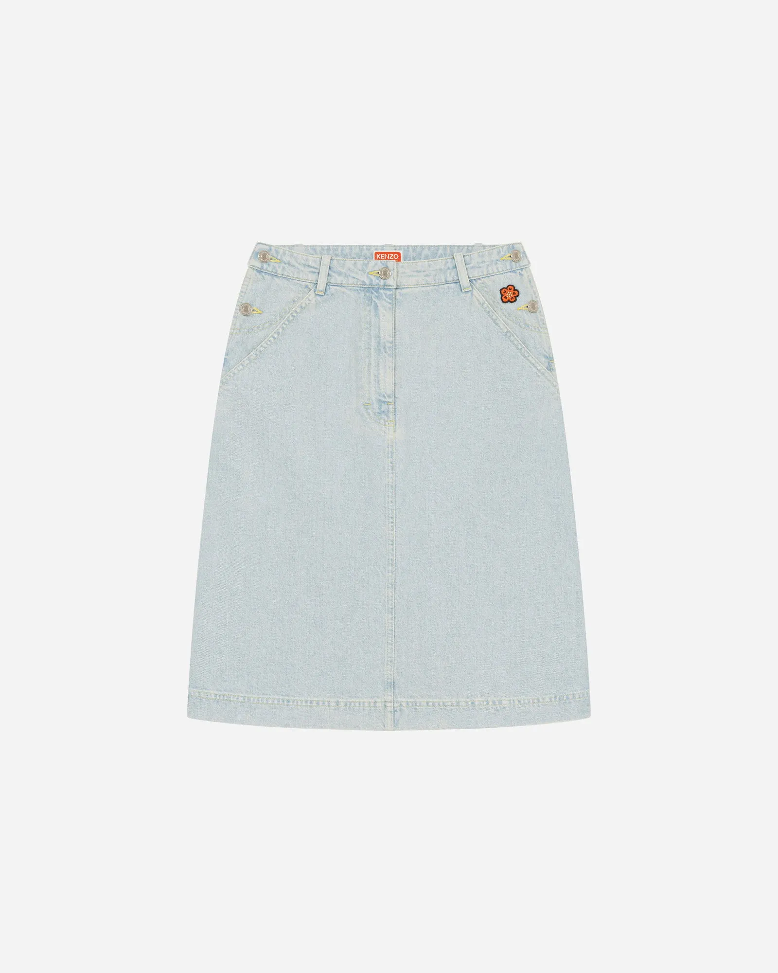 KENZO 'Boke Flower' Crest Denim Workwear Midi Skirt