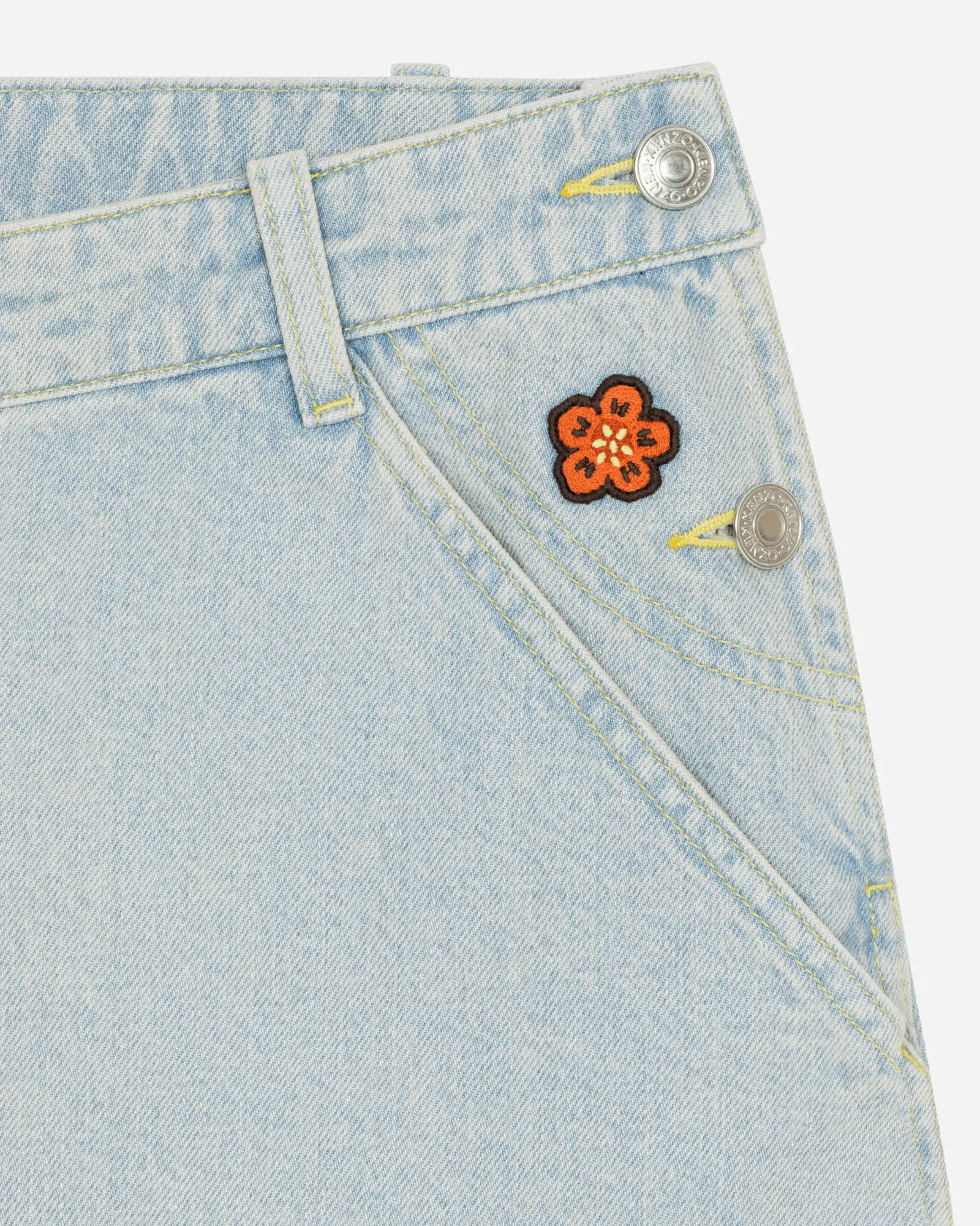 KENZO 'Boke Flower' Crest Denim Workwear Midi Skirt