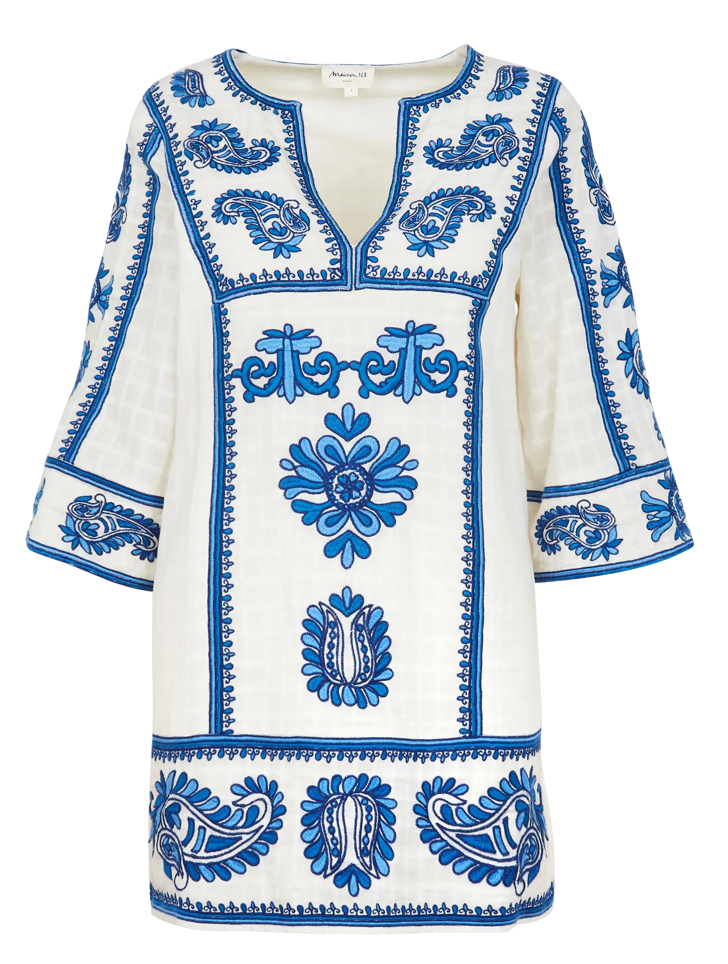 MAISON 123 MARGUERITE - Vestido corto con cuello de pico en azul