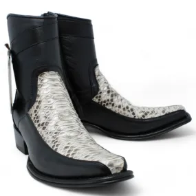 Men's Wild West Genuine Python & Deer European Square Toe Short Boots - Natural