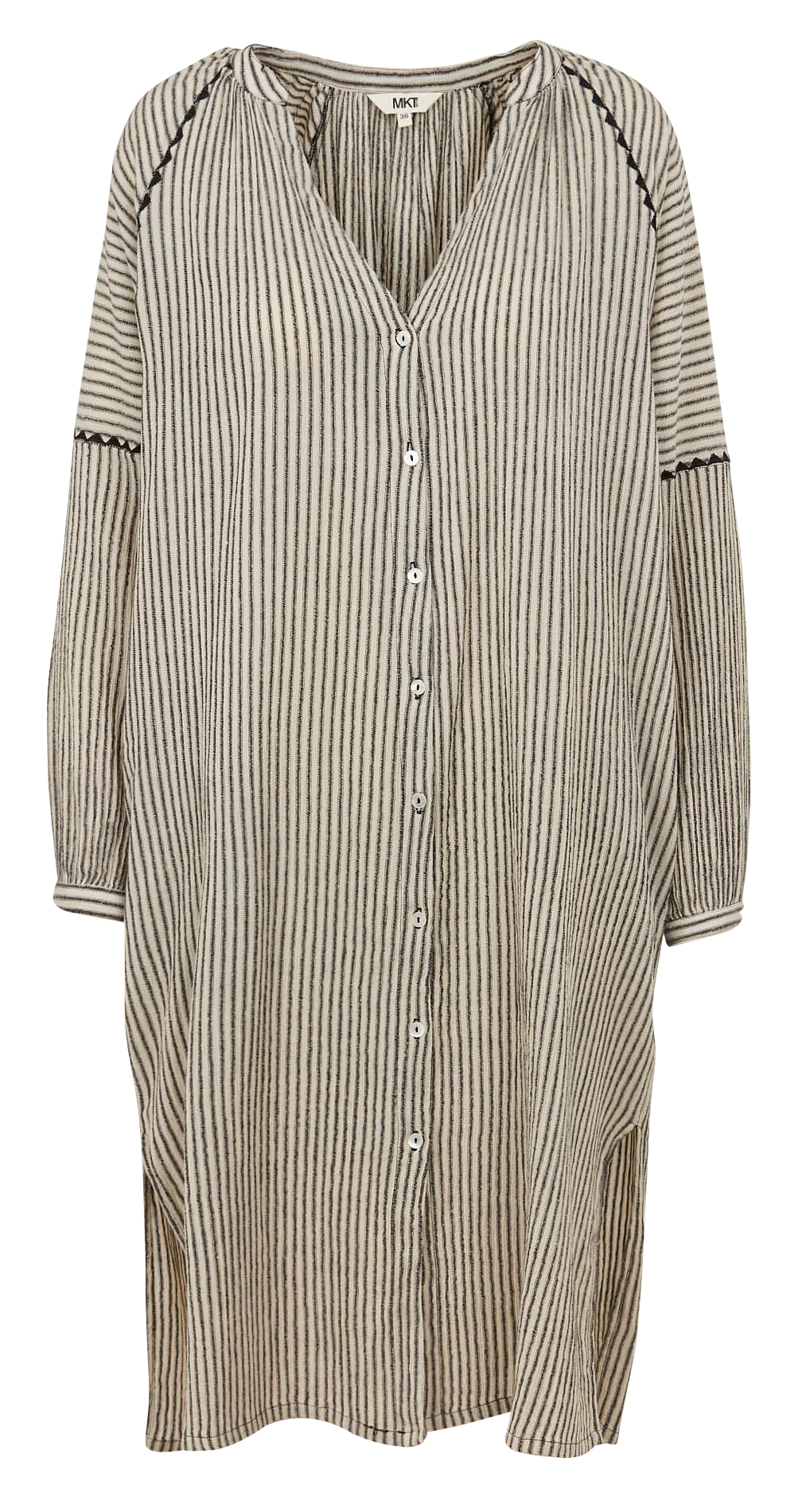 MKT RISTY - Vestido midi recto de algodón de rayas en blanco