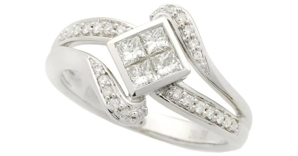 Otras joyas & Other Stories K18 anillo de oro blanco con 0.56ct Diamante cuerpo a cuerpo, Diseño cuadrado simple, tamaño 14,