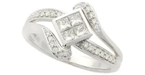 Otras joyas & Other Stories K18 anillo de oro blanco con 0.56ct Diamante cuerpo a cuerpo, Diseño cuadrado simple, tamaño 14,