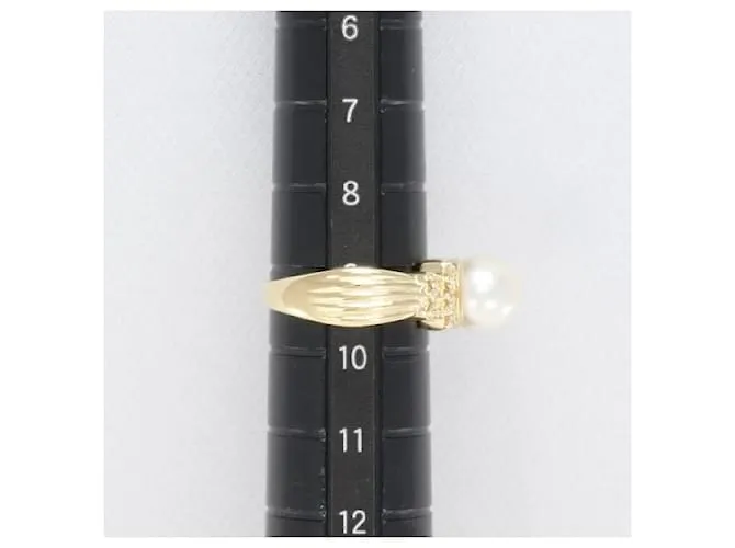 Otras joyas & Other Stories K18 oro amarillo, tamaño 9 Anillo de mujer con perla (Aprox.. 7.5MM) y 0.17ct diamante en excele