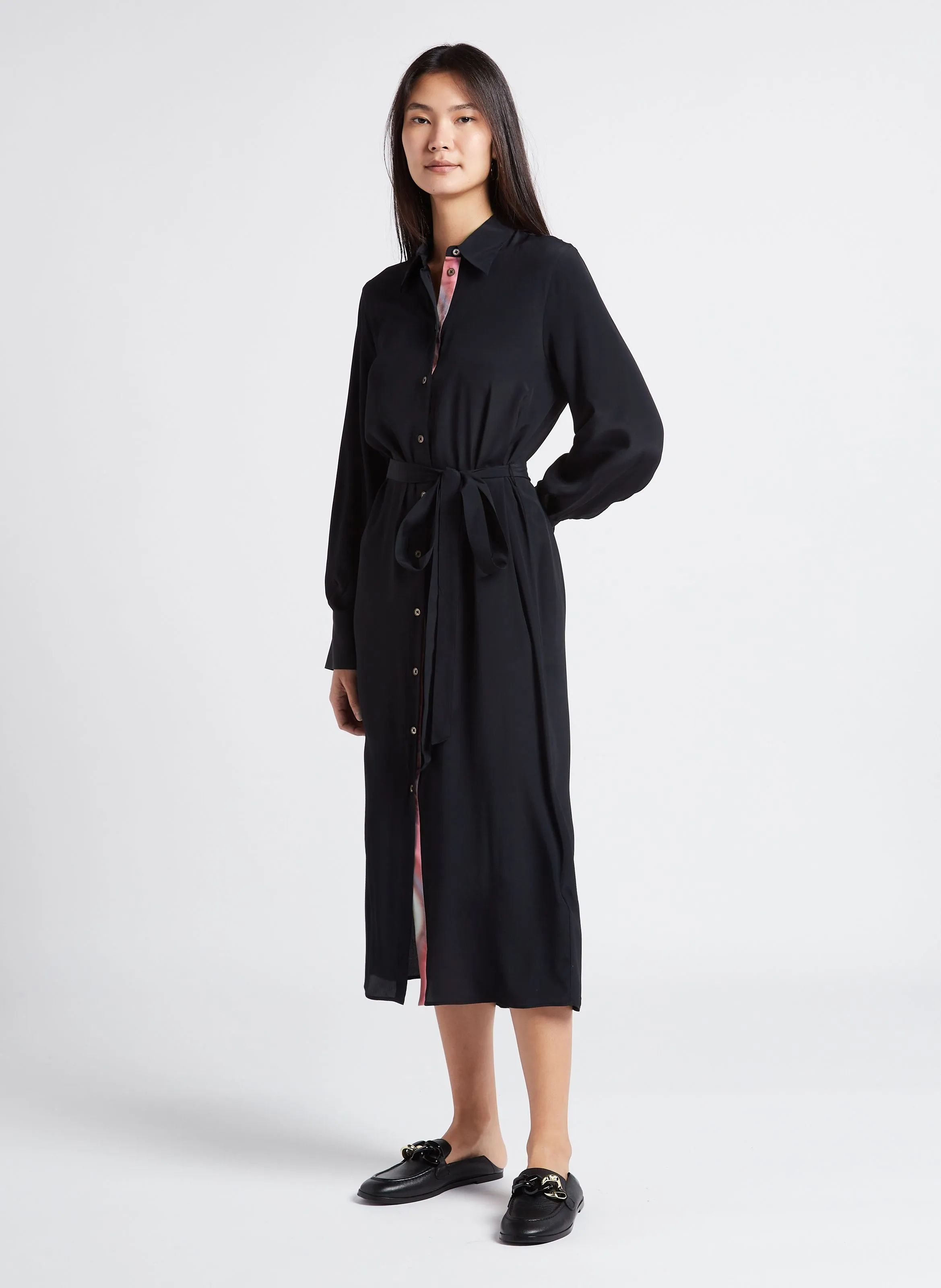 PAUL SMITH Vestido midi recto con cuello clásico en negro