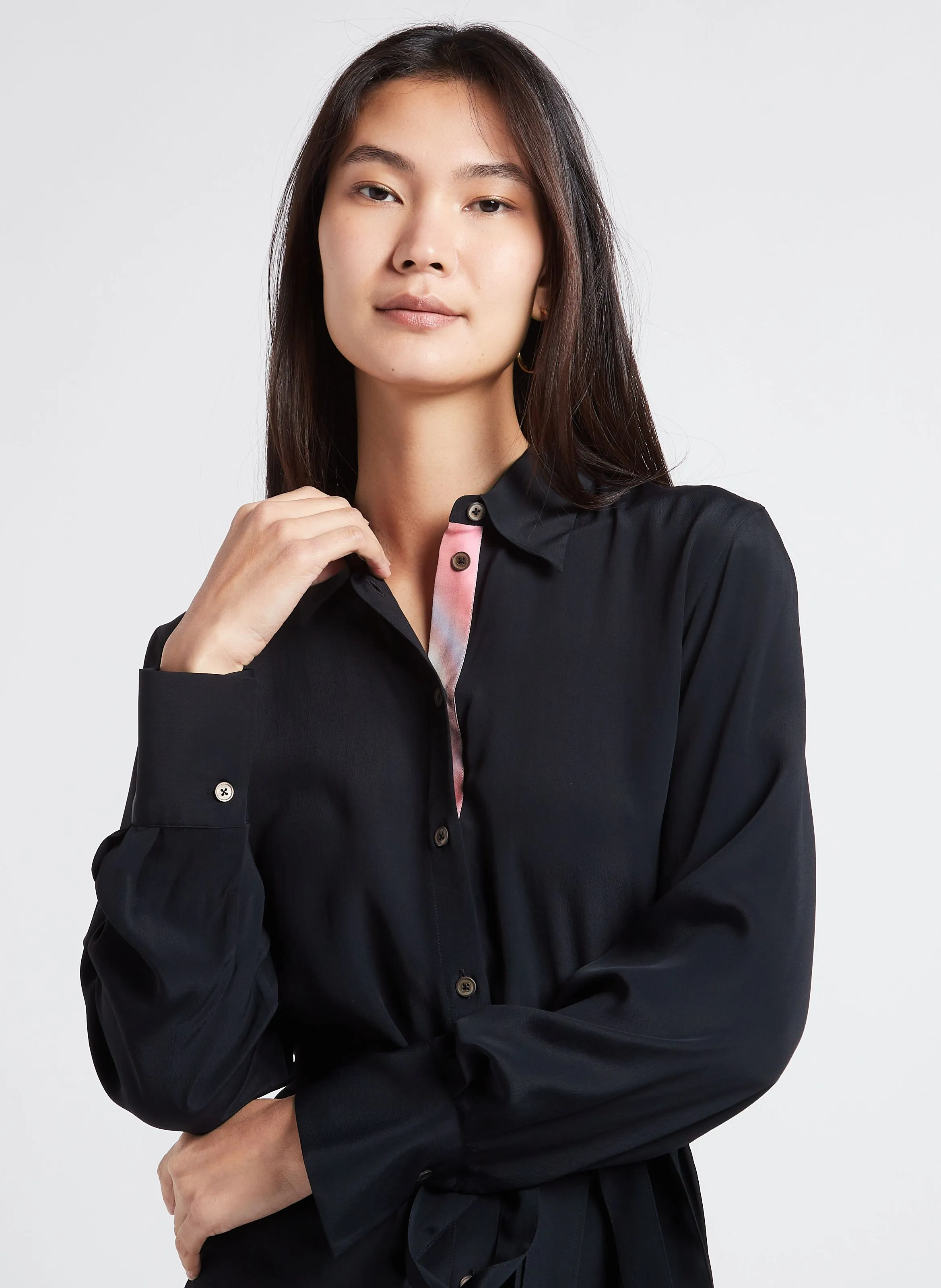 PAUL SMITH Vestido midi recto con cuello clásico en negro