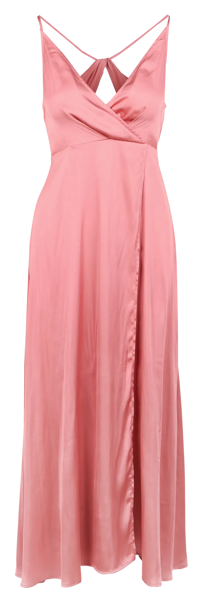SEE U SOON Vestido largo recto satinado con cuello de pico en rosa
