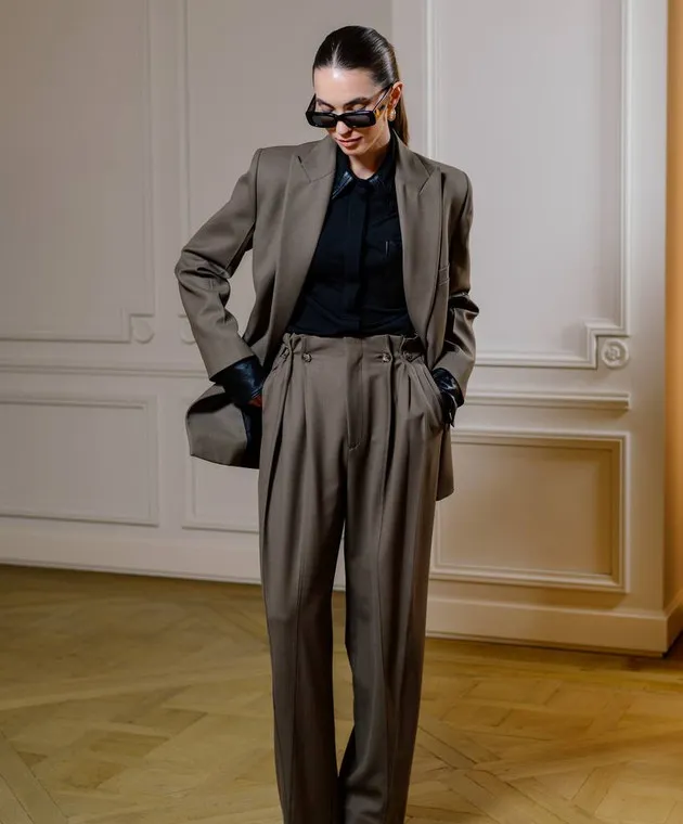 Victoria Beckham Khaki wool pants